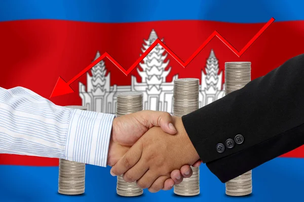 Handshake Contract Together Flag Cambodia Background — Stock Photo, Image