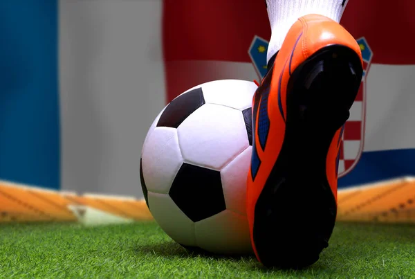Ноги Ноги Футболиста Футболиста Зеленой Траве Готовые Матчу Национальной Сборной — стоковое фото