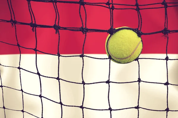 Tennisball Netz Auf Fahnenhintergrund — Stockfoto