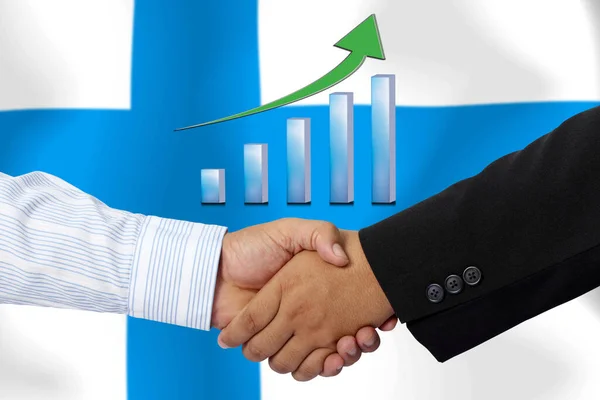 Handdruk Contract Samen Met Vlag Van Finland Als Achtergrond — Stockfoto