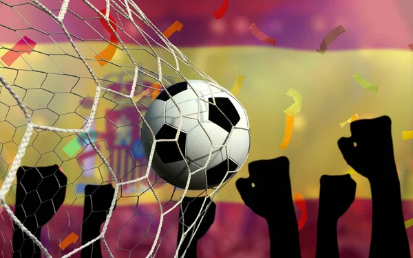 Ισπανική Σημαία Και Μπάλα Ποδοσφαίρου Concept Αθλητισμού — Φωτογραφία Αρχείου