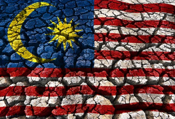 Bandiera Della Malesia Sfondo Terra Incrinata — Foto Stock