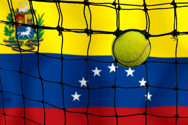 Bayrak Arkaplan Üzerinde Net Tenis Topu — Stok fotoğraf