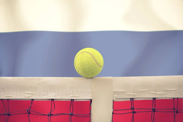 Tennis Boll Nätet Flagga Bakgrund — Stockfoto