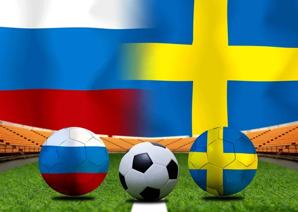 Fotboll Cup Tävling Mellan Den Nationella Ryska Och Nationella Sverige — Stockfoto