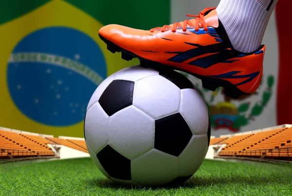 Fotboll Cup Tävling Mellan Den Nationella Brasilien Och Nationella Mexiko — Stockfoto