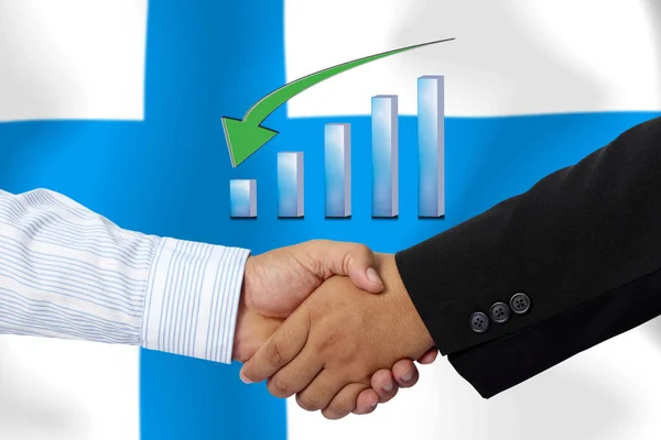 Handdruk Contract Samen Met Vlag Van Finland Als Achtergrond — Stockfoto