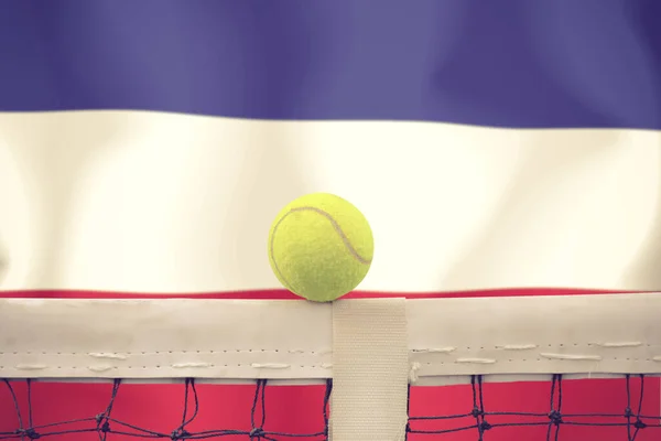 Tennis Boll Nätet Flagga Bakgrund — Stockfoto