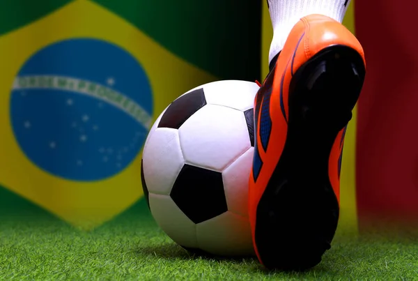 Ποδοσφαιρικός Διαγωνισμός Μεταξύ Της Εθνικής Βραζιλίας Και Του Εθνικού Βελγίου — Φωτογραφία Αρχείου