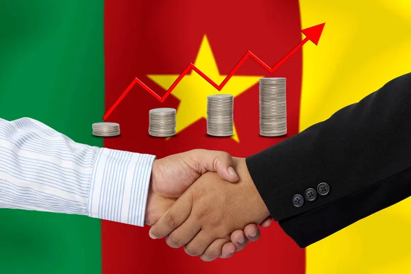 Stretta Mano Contratto Insieme Alla Bandiera Cameroon Come Sfondo — Foto Stock