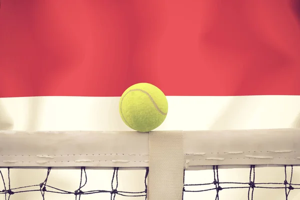 Tennisball Netz Auf Fahnenhintergrund — Stockfoto
