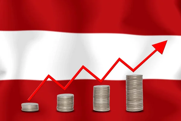 Gráfico Conceitual Melhoramento Económico Finanças Contabilidade Sobre Fundo Bandeira — Fotografia de Stock