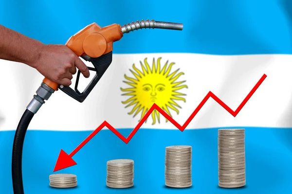 Concepto Precios Mundiales Del Petróleo Gráfico Sobre Fondo Bandera Argentina —  Fotos de Stock