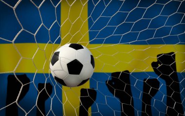 İsveç bayrağı ve futbol topu. Spor kavramı..