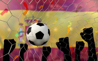 Spainl bayrağı ve futbol topu. Spor kavramı..