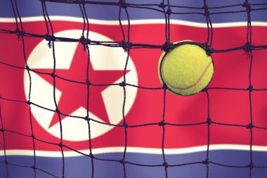 Bayrak arkaplan üzerinde net tenis topu.