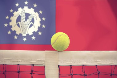 Bayrak arkaplan üzerinde net tenis topu.