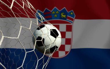 Hırvatistan bayrağı ve futbol topu. Spor kavramı.