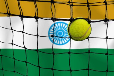 Bayrak arkaplan üzerinde net tenis topu.