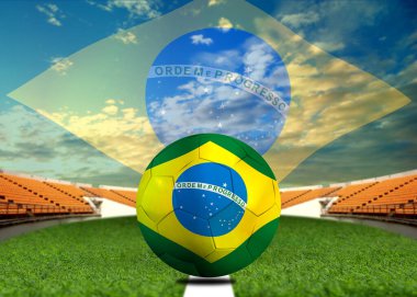 Brezilya bayrağı ve futbol topu. Spor kavramı.