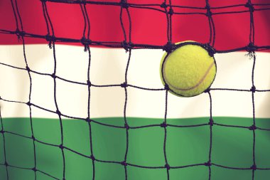 Bayrak arkaplan üzerinde net tenis topu.