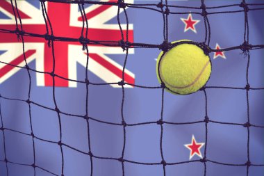 Bayrak arkaplan üzerinde net tenis topu.
