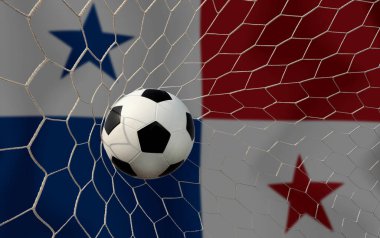 Panama bayrağı ve futbol topu. Spor kavramı..
