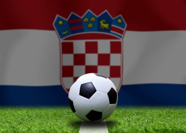 Hırvatistan bayrağı ve futbol topu. Spor kavramı.