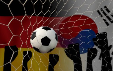 Ulusal Almanya ve Güney Kore arasında futbol kupası müsabakası.