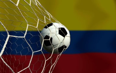 Kolombiya bayrağı ve futbol topu. Spor kavramı..