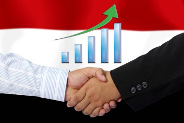 Arka plan olarak Yemen bayrağı ile el sıkışmak ya da sözleşmek.