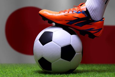 Futbol oyuncularının ya da futbolcuların bacakları kapalı yeşil çimlerde yürürken ulusal Japonya ve ulusal Polonya 'da maç yapmaya hazırlar..