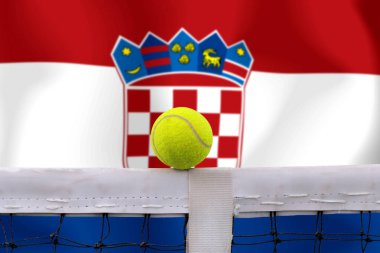 Bayrak arkaplan üzerinde net tenis topu.