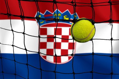 Bayrak arkaplan üzerinde net tenis topu.