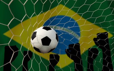 Brezilya bayrağı ve futbol topu. Spor kavramı.