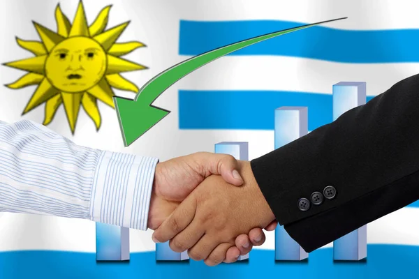 Apretón Manos Contrato Junto Con Bandera Uruguay Como Fondo —  Fotos de Stock