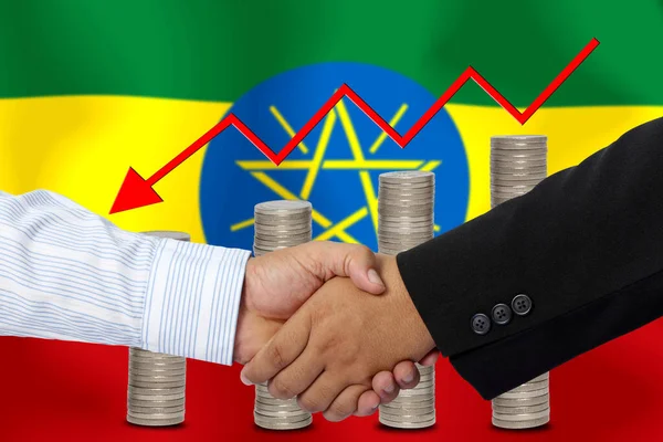 Stretta Mano Contratto Insieme Alla Bandiera Etiopia Come Sfondo — Foto Stock