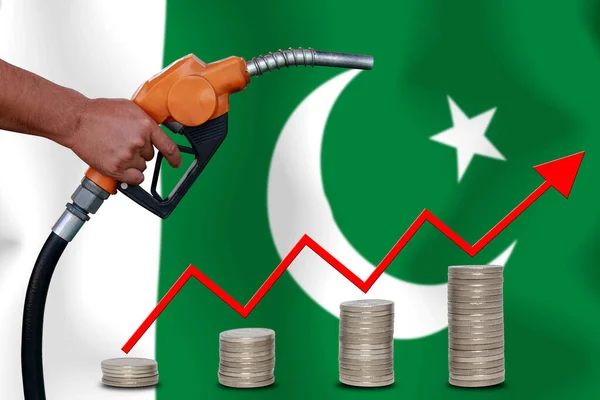 concept  World oil price Chart on  flag background