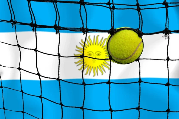 Μπάλα Τένις Στο Δίχτυ Για Αργεντινής Σημαία Φόντο — Φωτογραφία Αρχείου