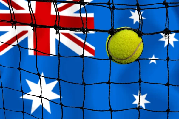 Balle Tennis Filet Sur Fond Drapeau Australien — Photo