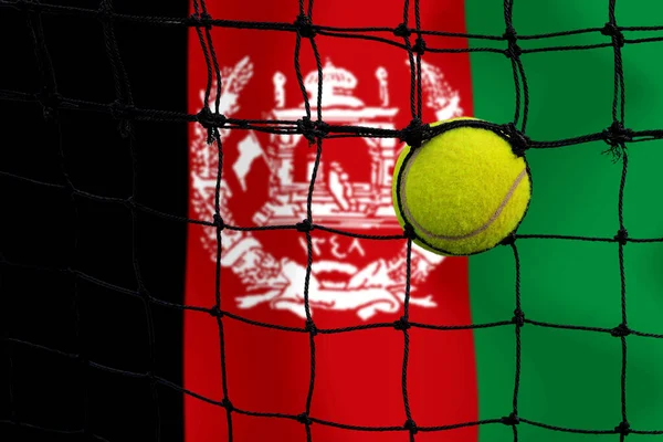 Bola Tênis Rede Fundo Bandeira Afeganistão — Fotografia de Stock
