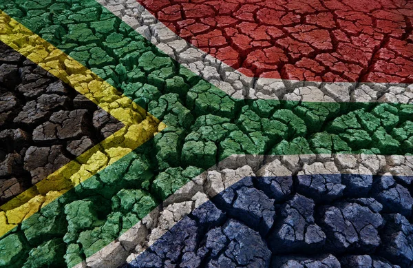 Drapeau Afrique Sud Sur Fond Terre Fissurée — Photo