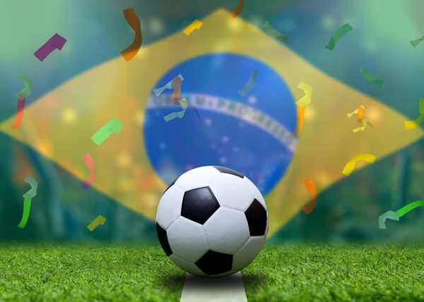 Bandera Brasil Pelota Fútbol Concepto Deporte —  Fotos de Stock
