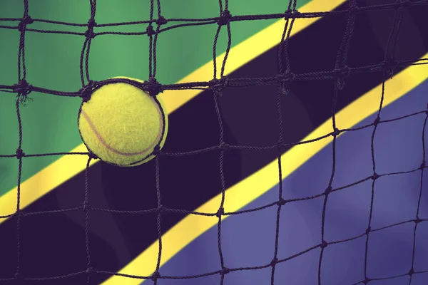 Tennis Boll Nätet Flagga Bakgrund — Stockfoto