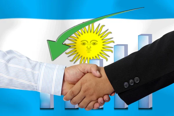 Apretón Manos Contrato Junto Con Bandera Argentina Como Fondo —  Fotos de Stock