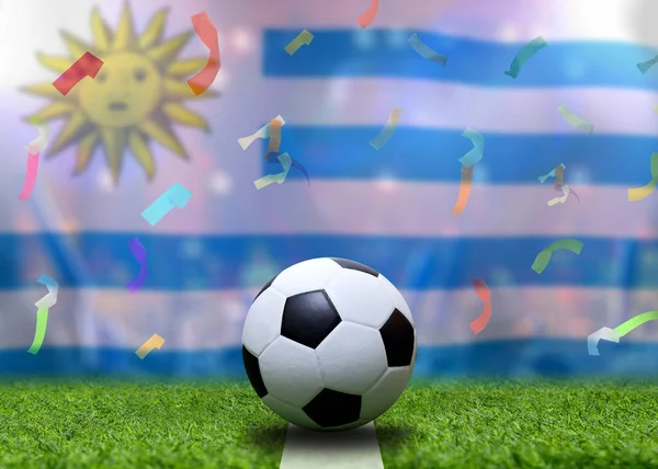 Uruguay flag and soccer ball.Concept sport.