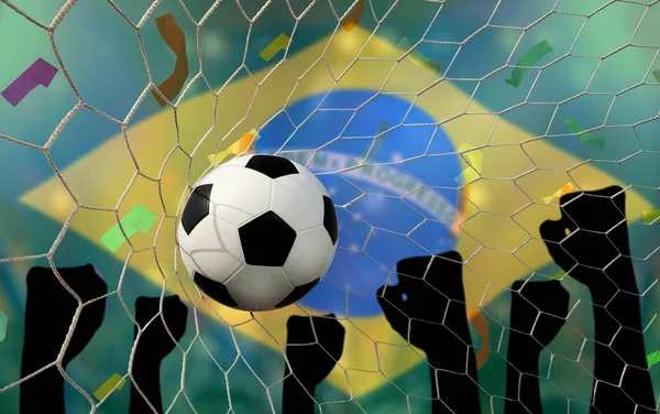 Σημαία Βραζιλίας Και Μπάλα Ποδοσφαίρου Έννοια Αθλητισμού — Φωτογραφία Αρχείου