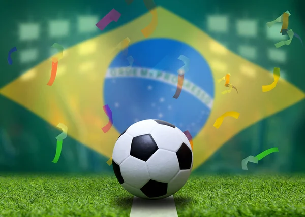 Σημαία Βραζιλίας Και Μπάλα Ποδοσφαίρου Έννοια Αθλητισμού — Φωτογραφία Αρχείου