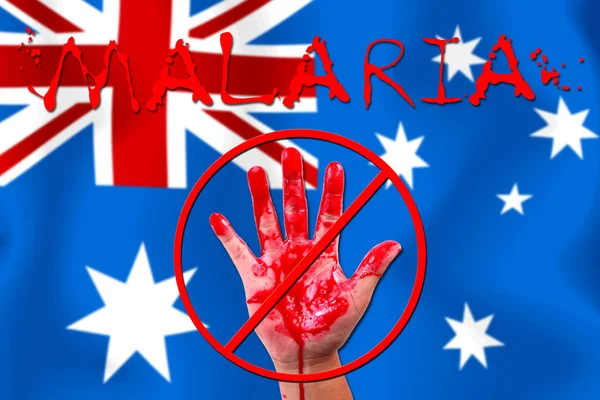 Concept Open Hand Stop Malária Járvány Ausztráliában Zászló Háttér — Stock Fotó
