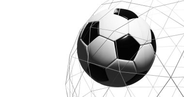 Ağdaki futbol topu, beyaz arka plan 33D renkte..